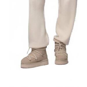 NEW MAX&MOI women's aanor cow suede shearling boot in latte